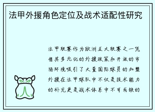 法甲外援角色定位及战术适配性研究